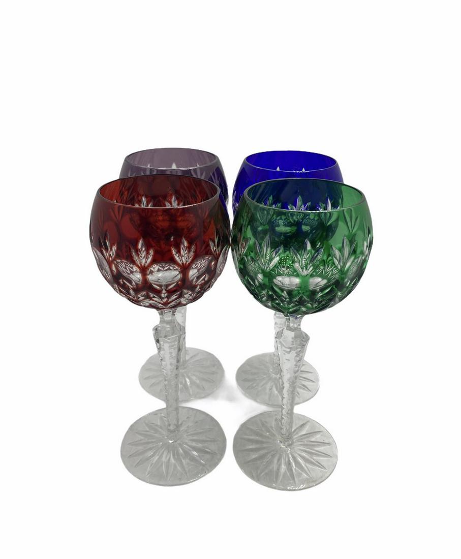 Four Pcs Ajka Crystal Cut to Clear Wine Glasses: Four Pcs Ajka Crystal Cut to Clear Wine Glasses measures Height: 8"