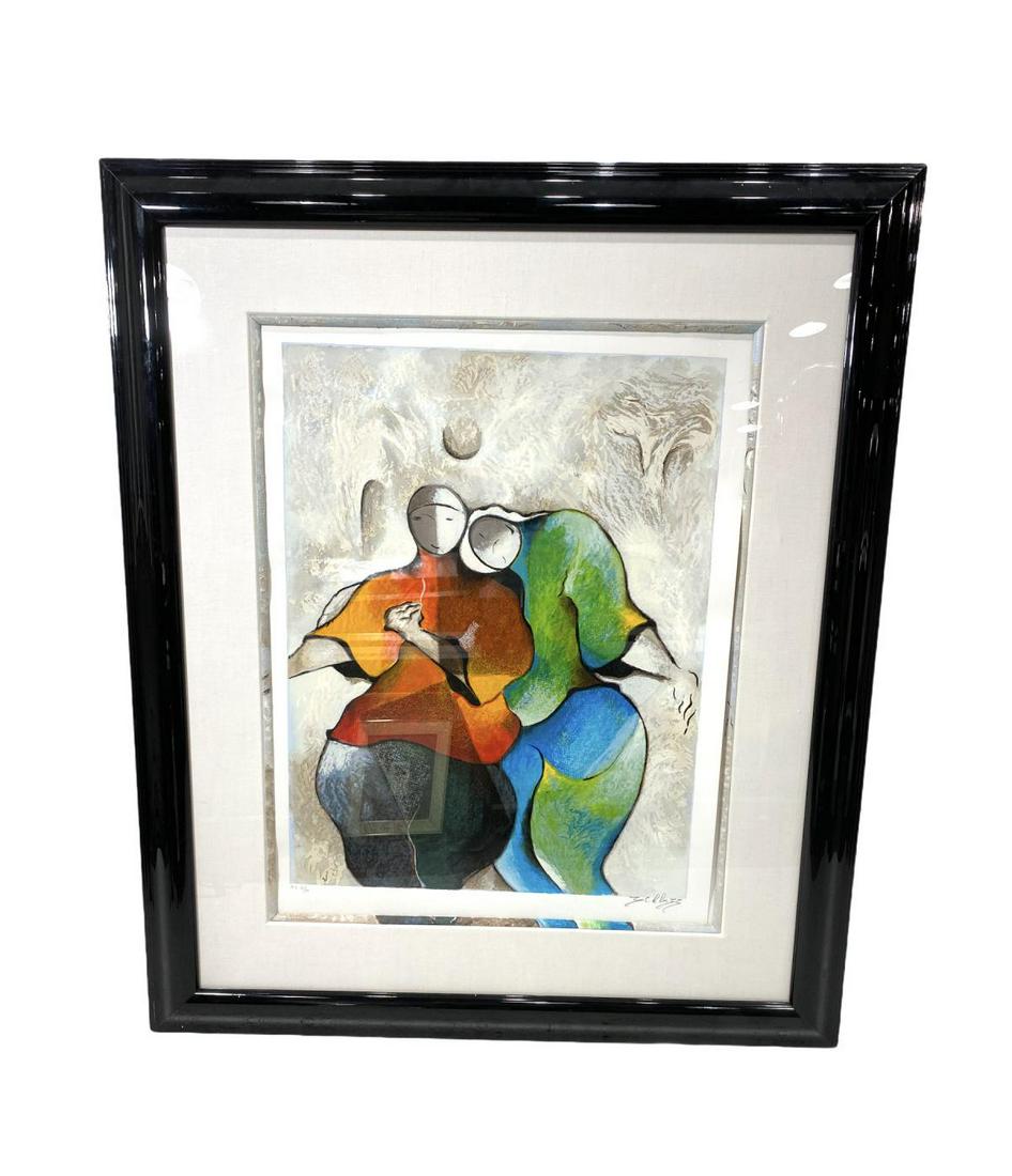 Signed David Schluss Serigraph in Paper Romance: David Schluss b. 1943 Serigraph in Paper Romance Signed and numbered HC 21/30 measures Height: 30" x Width: 23", 7" frame and matte