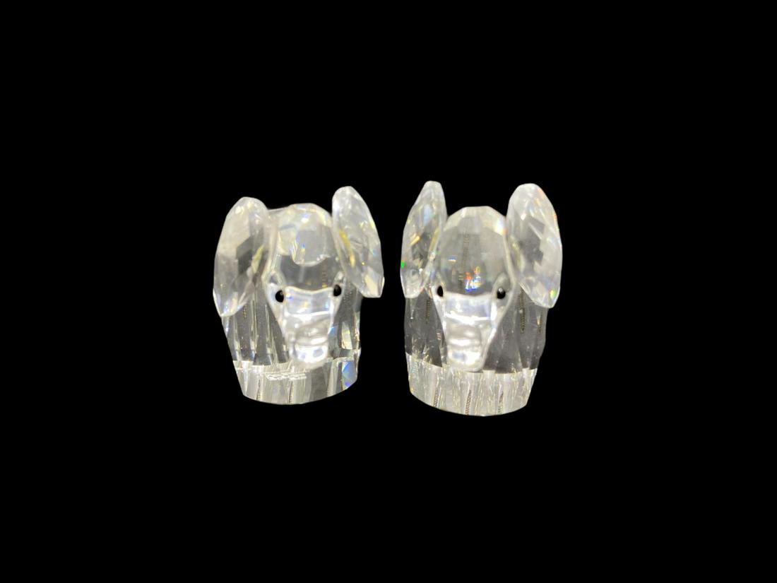 Three Pcs Swarovski Crystal Figurines Bear and: Three Pcs Swarovski Crystal Figurines Bear and Elephants. Bear measures Height: 2 3/4" and elephants measures Height: 2 1/4"