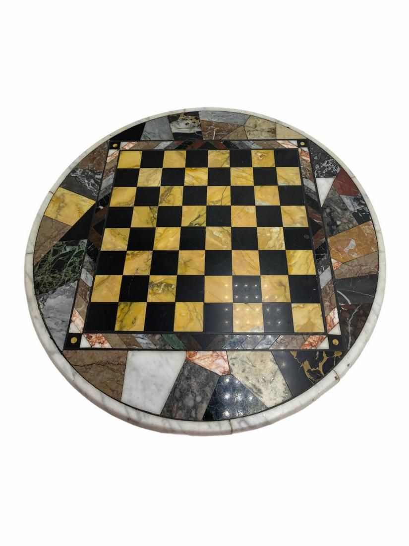 Italian Marble Inlaid Chessboard: Italian Marble Inlaid Chessboard measures Diameter: 17"