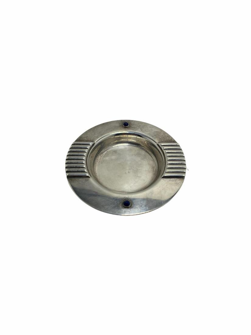 Cartier Silver Plate Lapis Lazuli Mounted Dish or: Cartier Silver Plate Lapis Lazuli Mounted Dish or Ashtray measures Diameter: 4 5/8"
