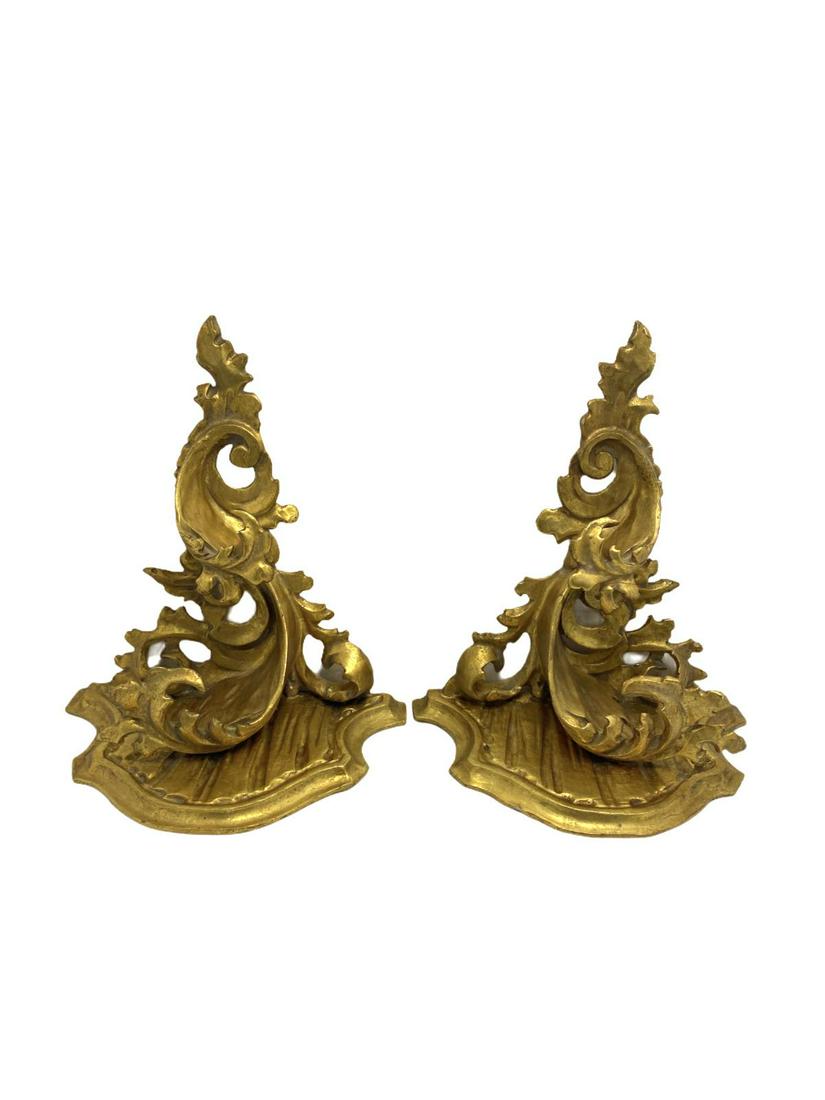 Pair of Louis Xv Style Gold Leaf Wall Sconces: Pair of Louis Xv Style Gold Leaf Wall Sconces measures Height: 12" x Length: 9 1/2"