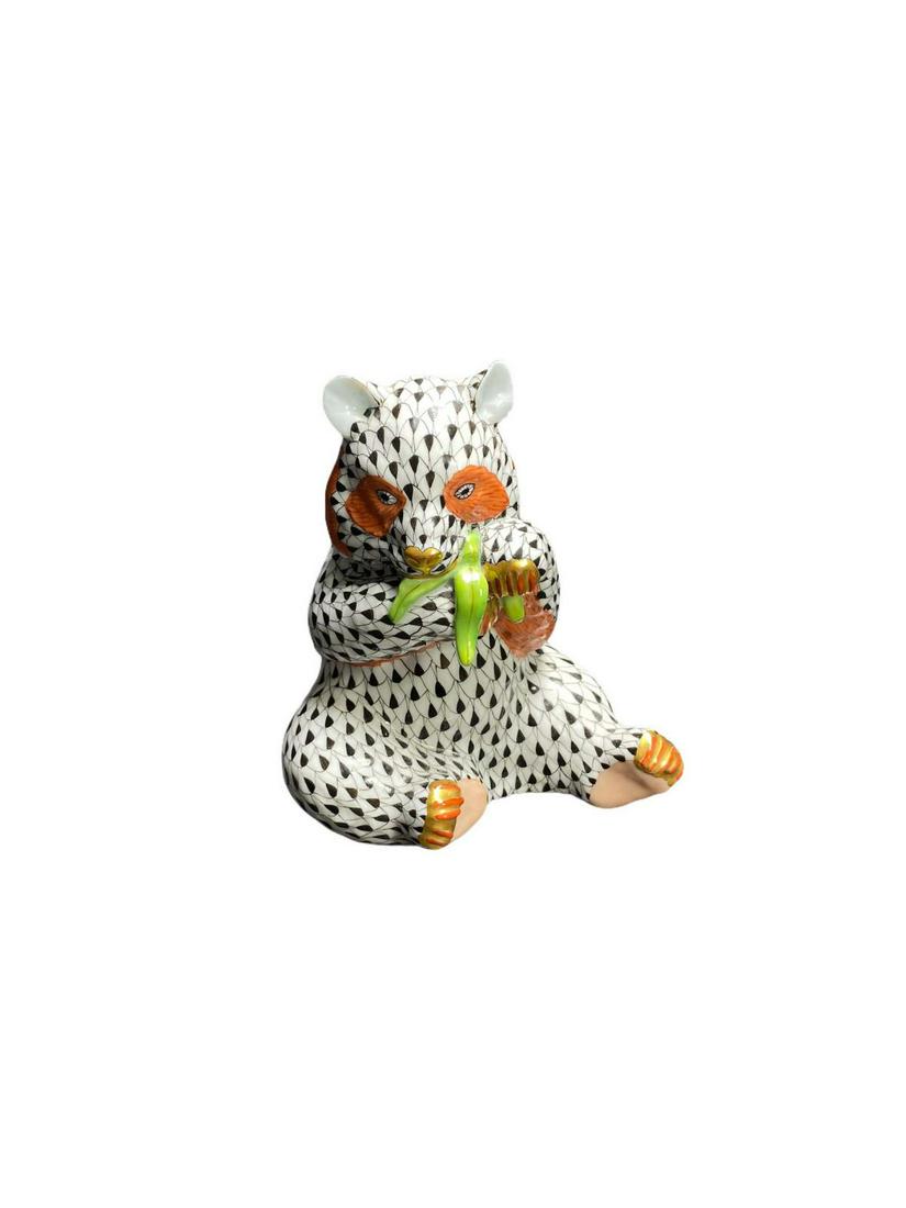 Herend Porcelain Black Fishnet Panda Bear Figure: Herend Porcelain Black Fishnet Panda Bear Figure measures Height: 5"