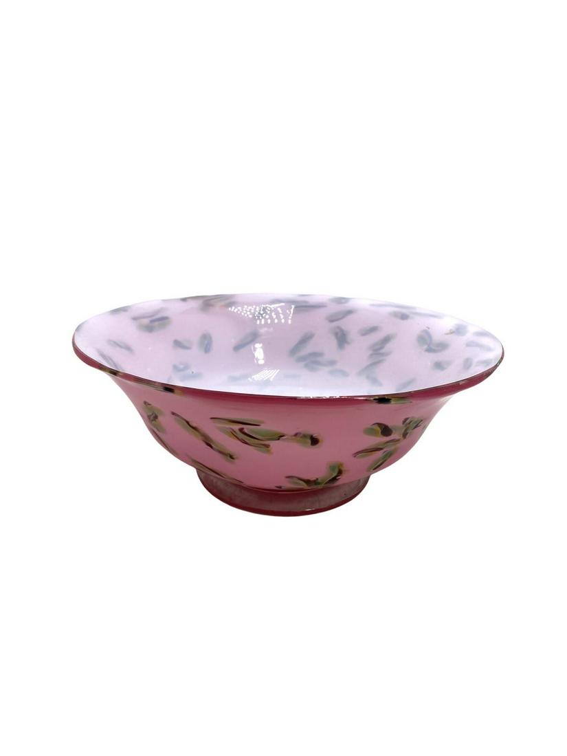 Stevens and William Pink Glass Centerpiece Glass Bowl: Stevens and William Pink Glass Centerpiece Glass Bowl measures Height: 5 3/4" x Diameter: 13"