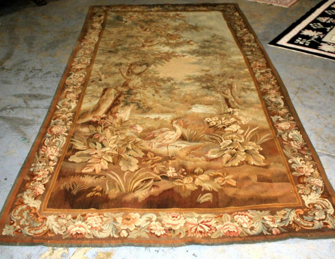 Antique French Aubusson Tapestry: Antique French Aubusson tapestry featuring a swan wool with silk inlay. Replacement value $15,000 measures 120" x 60"