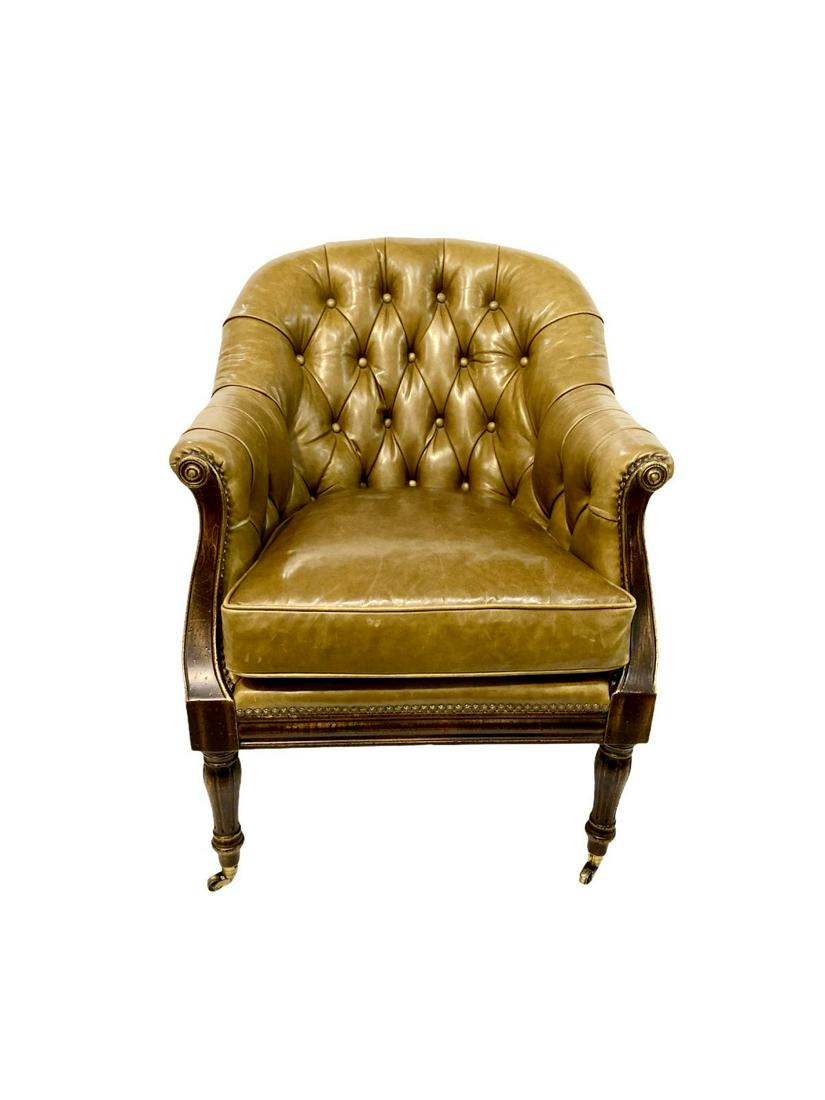 English Chesterfield Leather Arm Chair: English Chesterfield Leather Arm Chair measures Height: 38" x Width: 25" x Length: 27"