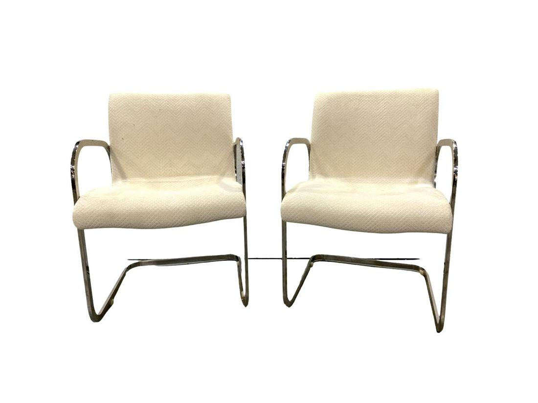 Set of Six Brueton Chrome and Upholstered Armchairs: Set of Six Brueton Chrome and Upholstered Armchairs measures 32". The upholstery has small stains, sold as is