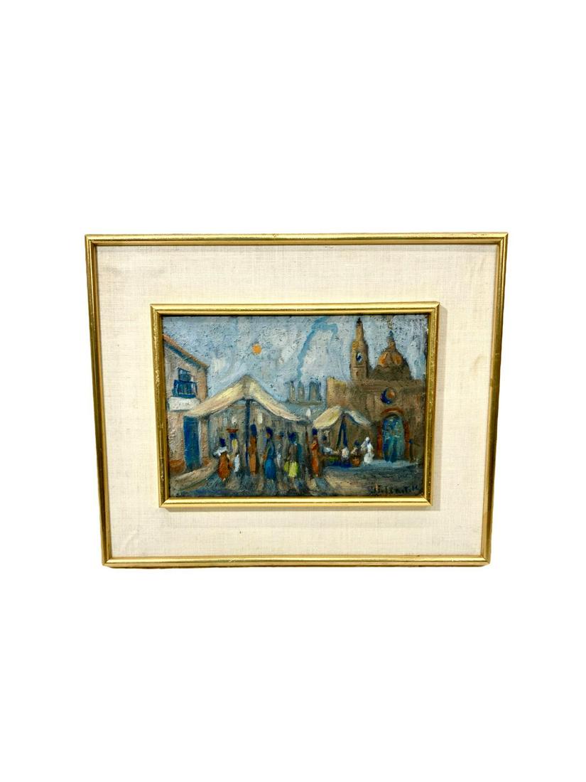 Signed Mid Century Abstract Expressionist Oil Painting: Mid Century Abstract Expressionist Oil Painting on Board Canvas Signed by J. Del Castillo lower right measures Height: 7" x Length: 10", 2 3/4" frame and matte
