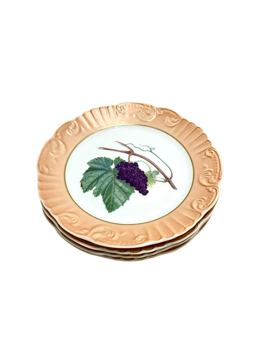 Four Pcs Mottahedeh Decorated Fruit Plates: Four Pcs Mottahedeh Decorated Fruit Plates measures Diameter: 10"