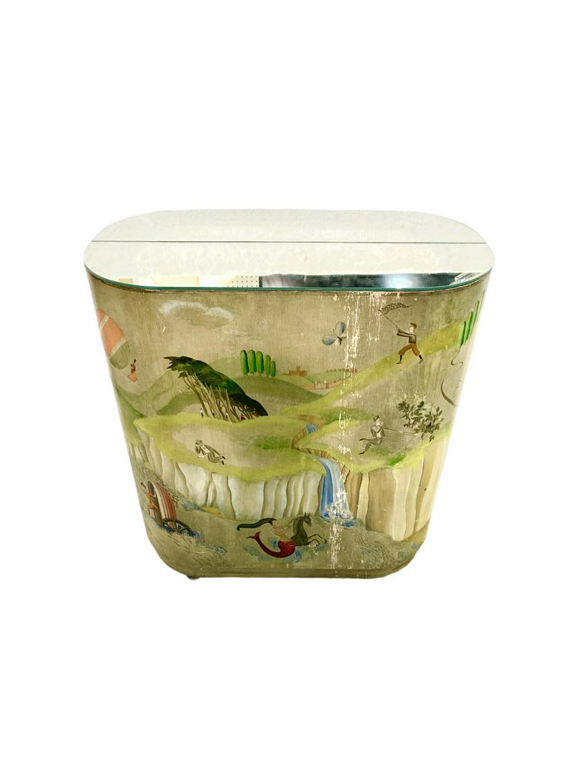 Whimsical Art Deco Opened Glass Top Bar Cabinet: Whimsical Art Deco Opened Glass Top Bar Cabinet measures Height: 38" x Length: 36 1/2" x Width: 2"