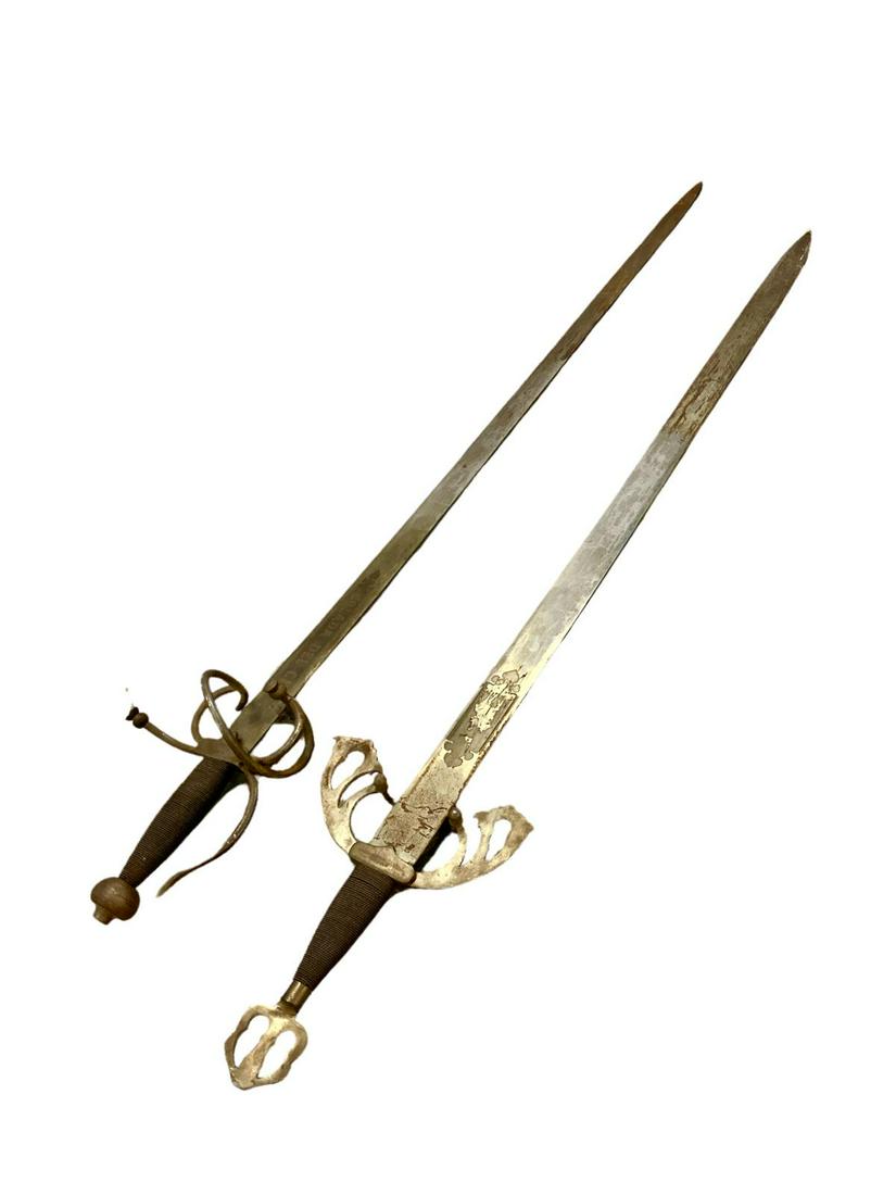 Pair of Spanish Style Sword with Embellished Blades: Pair of Spanish Style Sword with Embellished Blades Marked Colada Del Cid and Tizona Del Cide measures approx Length: 40"
