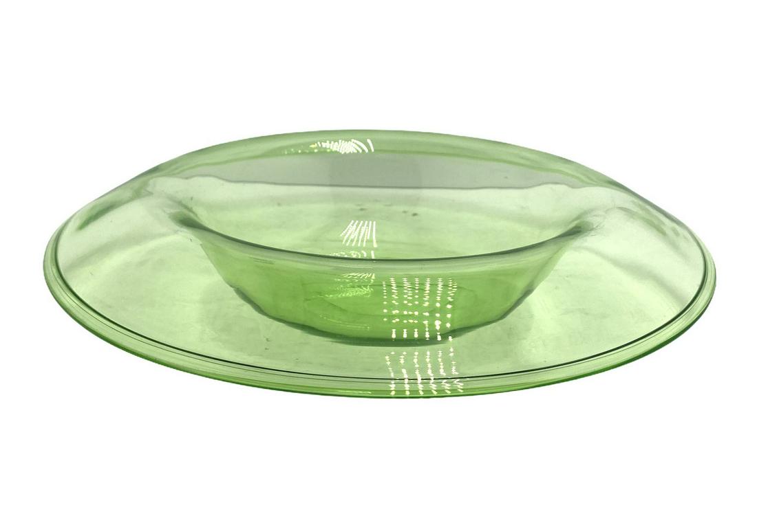 Steuben Green Crystal Centerpiece Bowl: Steuben Green Crystal Centerpiece Bowl measures Height: 2" x Diameter: 12"