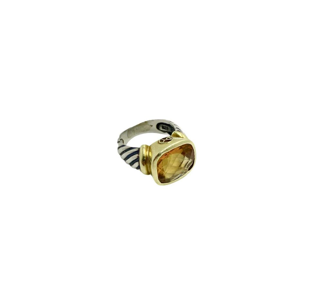 David Yurman Sterling Silver, 14kt YG and Checkerboard: David Yurman Sterling Silver, 14kt YG and Checkerboard Pattern Stone Ring size 7