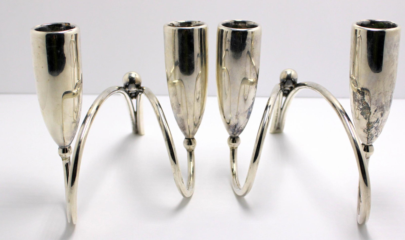 Two Mexican 925 sterling silver Modernist candle holder: Two Mexican 925 sterling silver Modernist candle holder measures 4 3/4" x 5 1/2" x 8", weighs approx 15 OZT