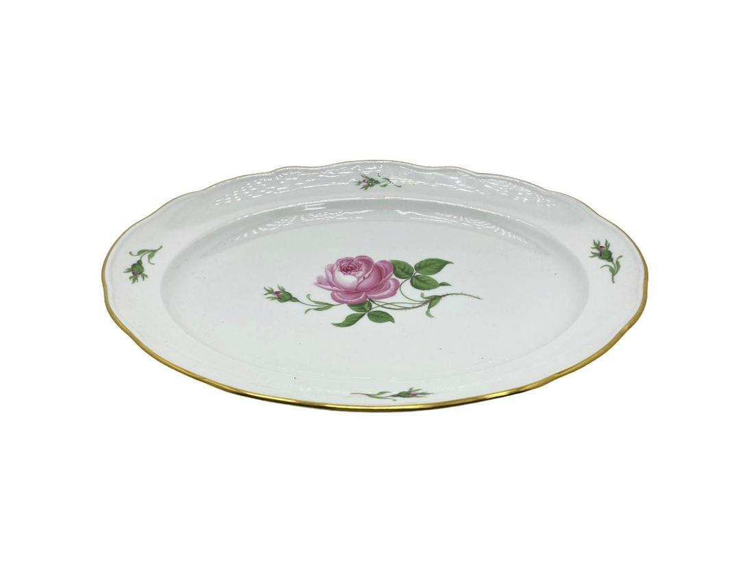 Meissen Porcelain Pink Rose Pattern Oval Serving Plate: Meissen Porcelain Pink Rose Pattern Oval Serving Plate measures 16" x 12"