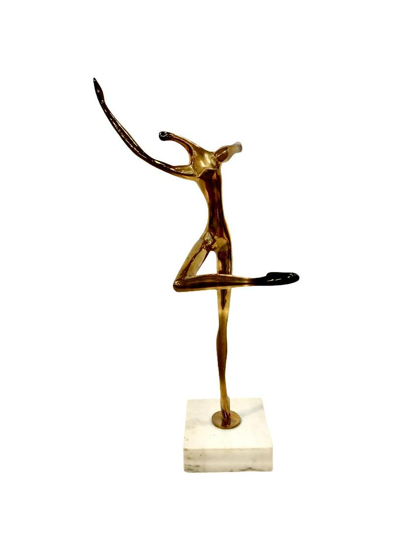 Signed Manuel Carbonell (Cuban/American, 1918-2011): Manuel Carbonell (Cuban/American, 1918-2011) Bronze Sculpture Dancer on White Marble Base signed M.C. measures Height: 30"