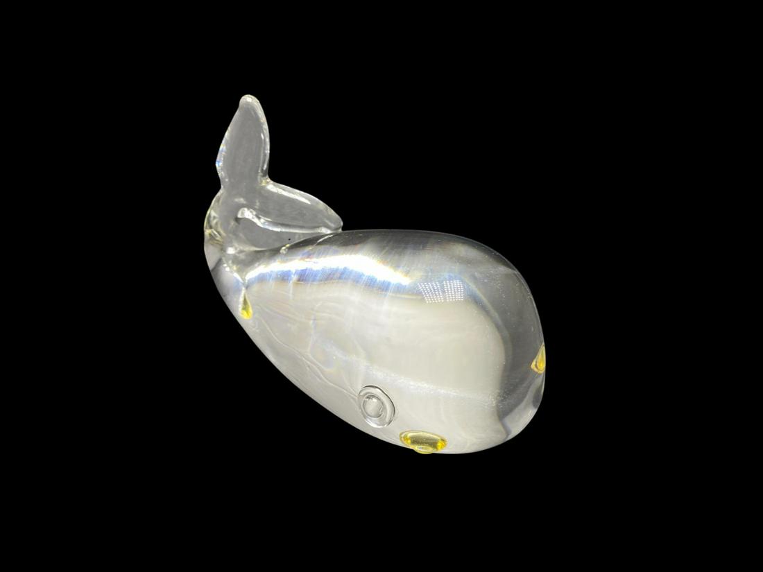 Signed Steuben Glass Whale Figure: Steuben Glass Whale Figure signed Steuben on bottom measures 3" x 5"