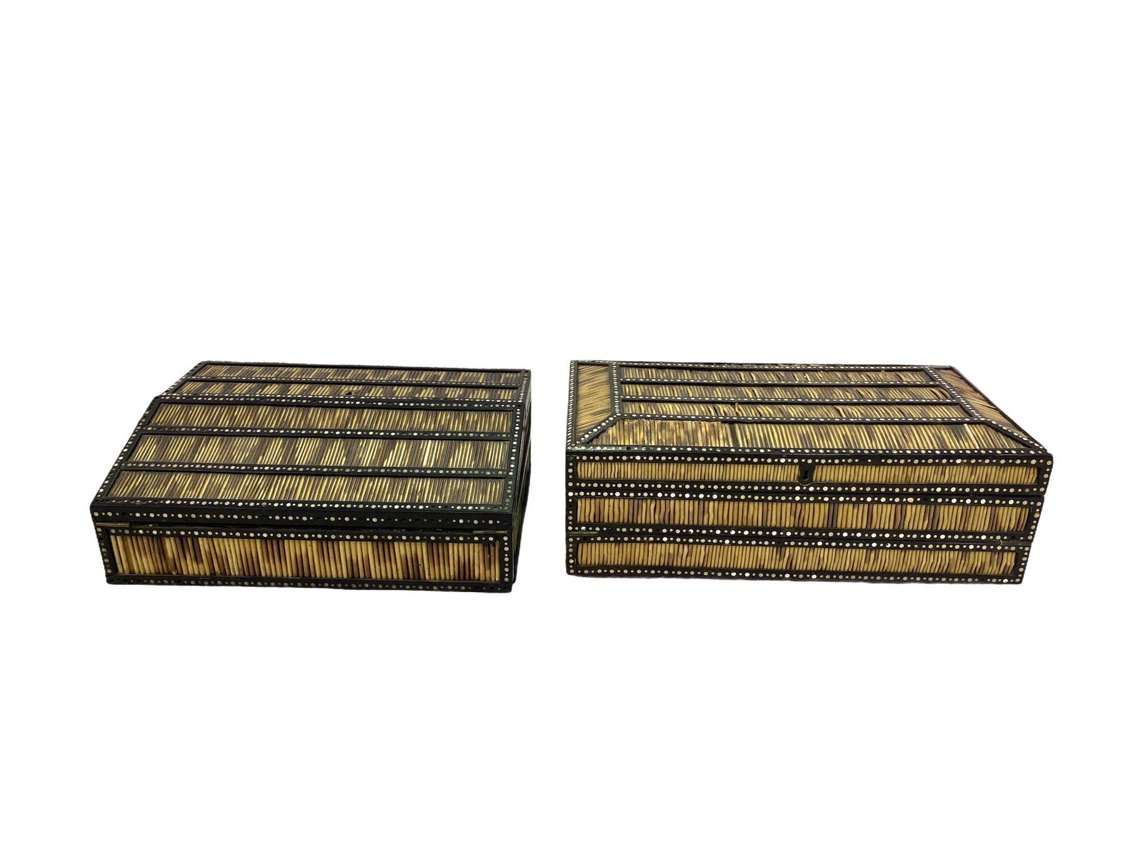 Two Pcs 19th C. Anglo Indian Quill and Hardwood Slope: Two Pcs 19th C. Anglo Indian Quill and Hardwood Slope Desk measures 5 1/2" x 14" x 10"