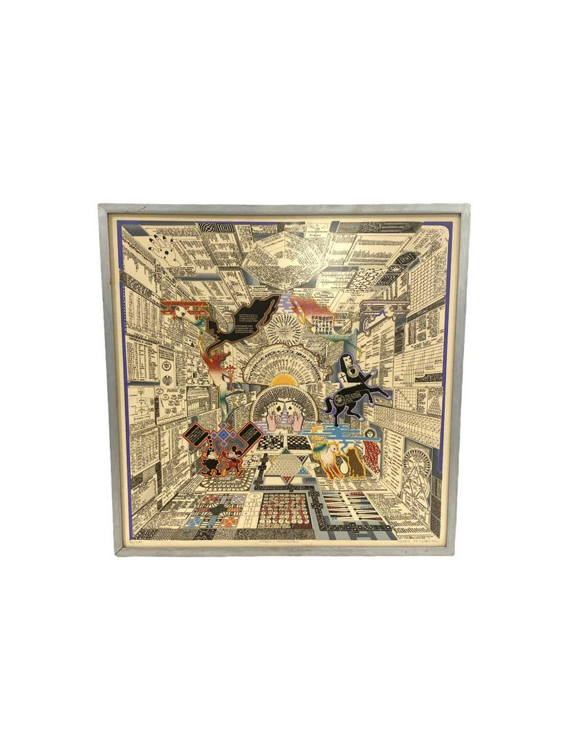 Signed Pedro Friedeberg (Mexican b. 1936) Serigraph: Signed Pedro Friedeberg (Mexican b. 1936) Serigraph Juegos Y Pasatiempos. Signed, titled and numbered 10/100 measures 27 1/2" x 27 1/2", 1" frame with label Hokin Gallery Inc.
