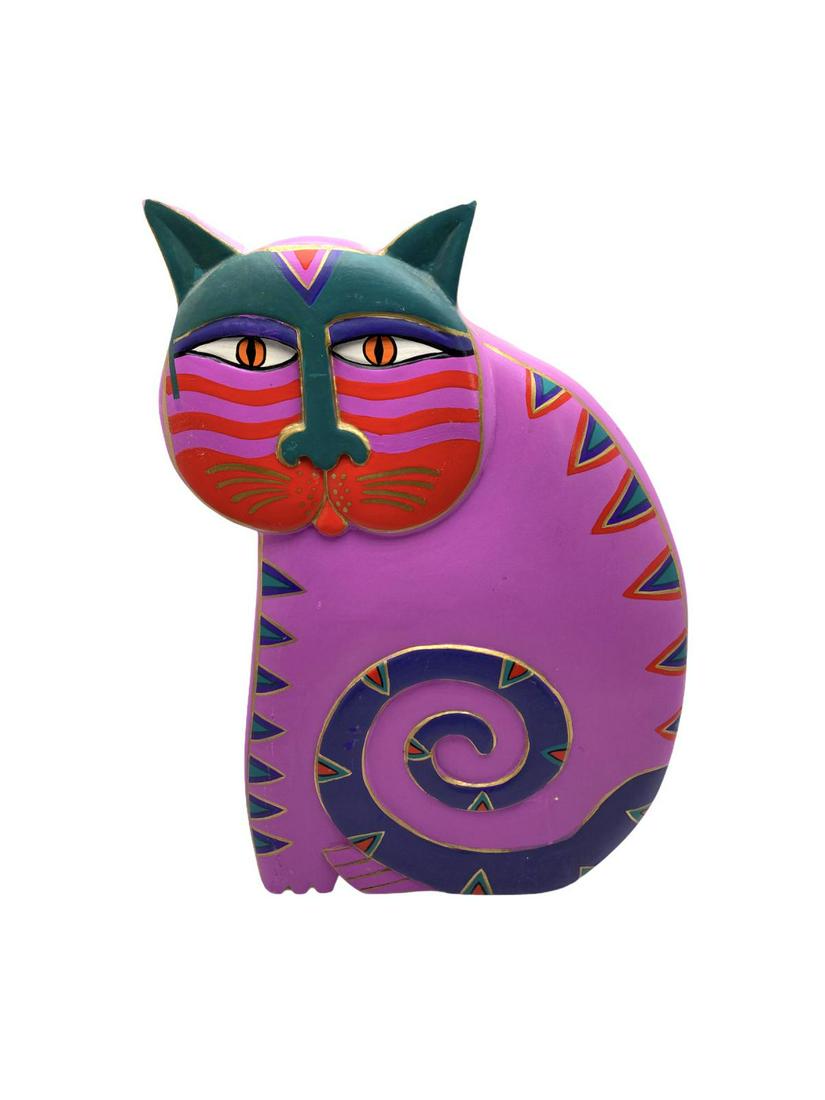 Vintage Laurel Burch Hand Painted Wood Cat Sculpture: Vintage Laurel Burch Hand Painted Wood Cat Sculpture measures 17" x 10"
