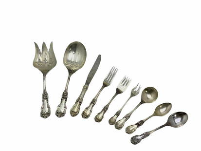 Reed and Barton Sterling Silver Flatware Set of 63 Pcs: Reed and Barton Sterling Silver Flatware Set of 63 Pcs includes 10 dinner knives, 10 dinner forks, 10 salad forks, 8 soup spoons, 2 spoons, 1 shrimp fork, 20 teaspoons and 2 salad serving spoon and
