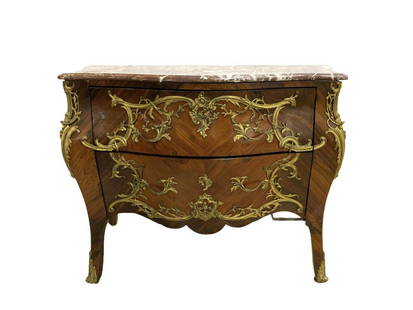 Antique Louis XV Style Bronze Mounted Two Drawer Marble: Antique Louis XV Style Bronze Mounted Two Drawer Marble Top Commode measures 33" x 45" x 21"