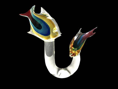 Signed Licio Zanetti Murano Art Glass Fish Sculpture: Signed Licio Zanetti Murano Art Glass Fish Sculpture signed Zanetti L on bottom measures 19" x 20"