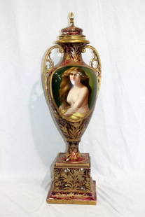 Artist signed rare royal vienna hand decorated portrait: Artist signed rare royal vienna hand decorated portrait vase marked on bottom measures 32" High