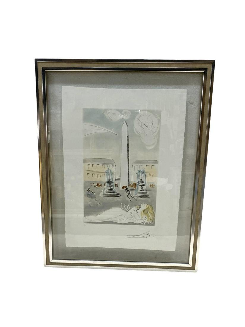Signed Salvador Dali (Spanish, 1904-1989) Lithograph: Signed Salvador Dali (Spanish, 1904-1989) Lithograph Original Place de la Concorde hand signed and numbered 75/100 measures 31" x 23", 5" frame