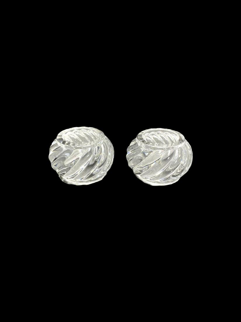 Pair of Baccarat French Crystal Napkin Rings: Pair of Baccarat French Crystal Napkin Rings measures 1 1/2" x 2" in original box