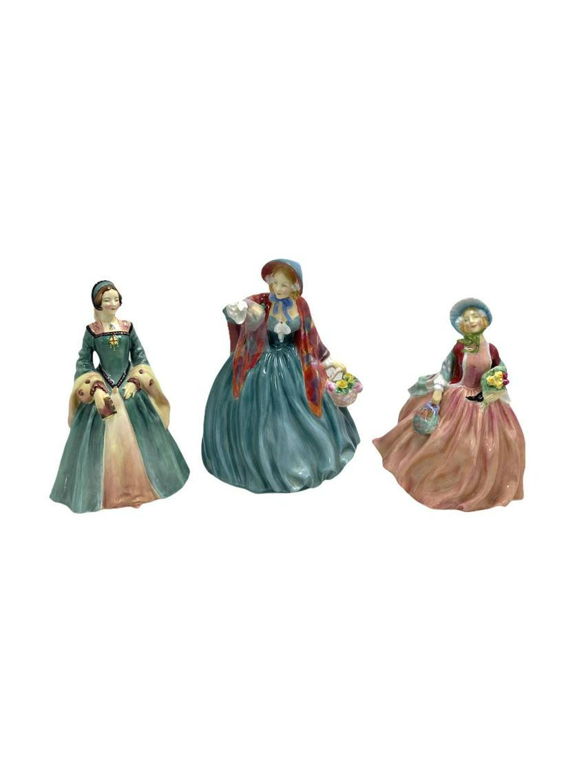 Lot of Three Royal Doulton Porcelain Figurines: Lot of Three Royal Doulton Porcelain Figurines includes Honey measures 7", HN1948 measures 8 1/2" and HN2022 Janice. One has damage, sold as is