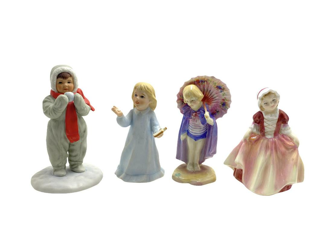Lot of Four Royal Doulton Porcelain Figurines: Lot of Four Royal Doulton Porcelain Figurines includes #2454 Winter Angel Limited Edition 5 3/4", #1306 Hamilton Collection a Friend in the Sky 4 3/4", HN 1424 Babette RN 760008 5" and HN 2120 Dinky D