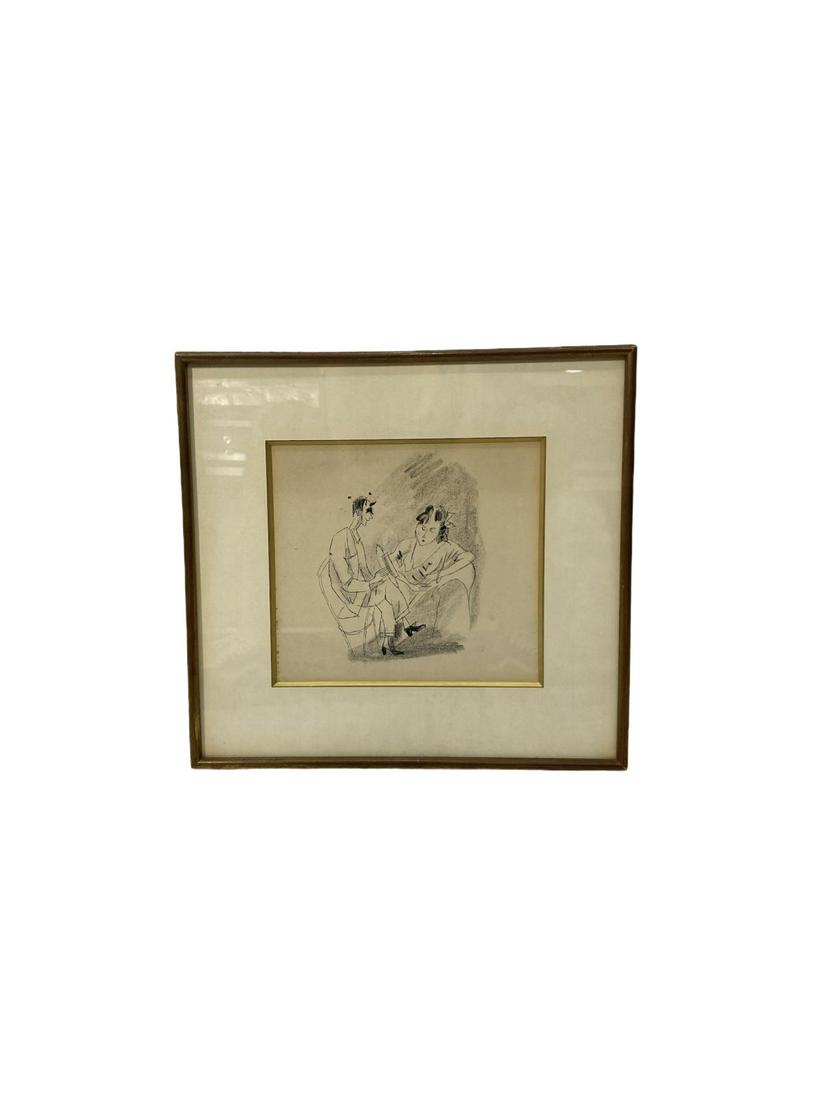 Jules Pascin (French, 1885-1930) Etching Depicting Two: Jules Pascin (French, 1885-1930) Etching Depicting Two Figures measures 8 1/4" x 9", 3" Frame and matte