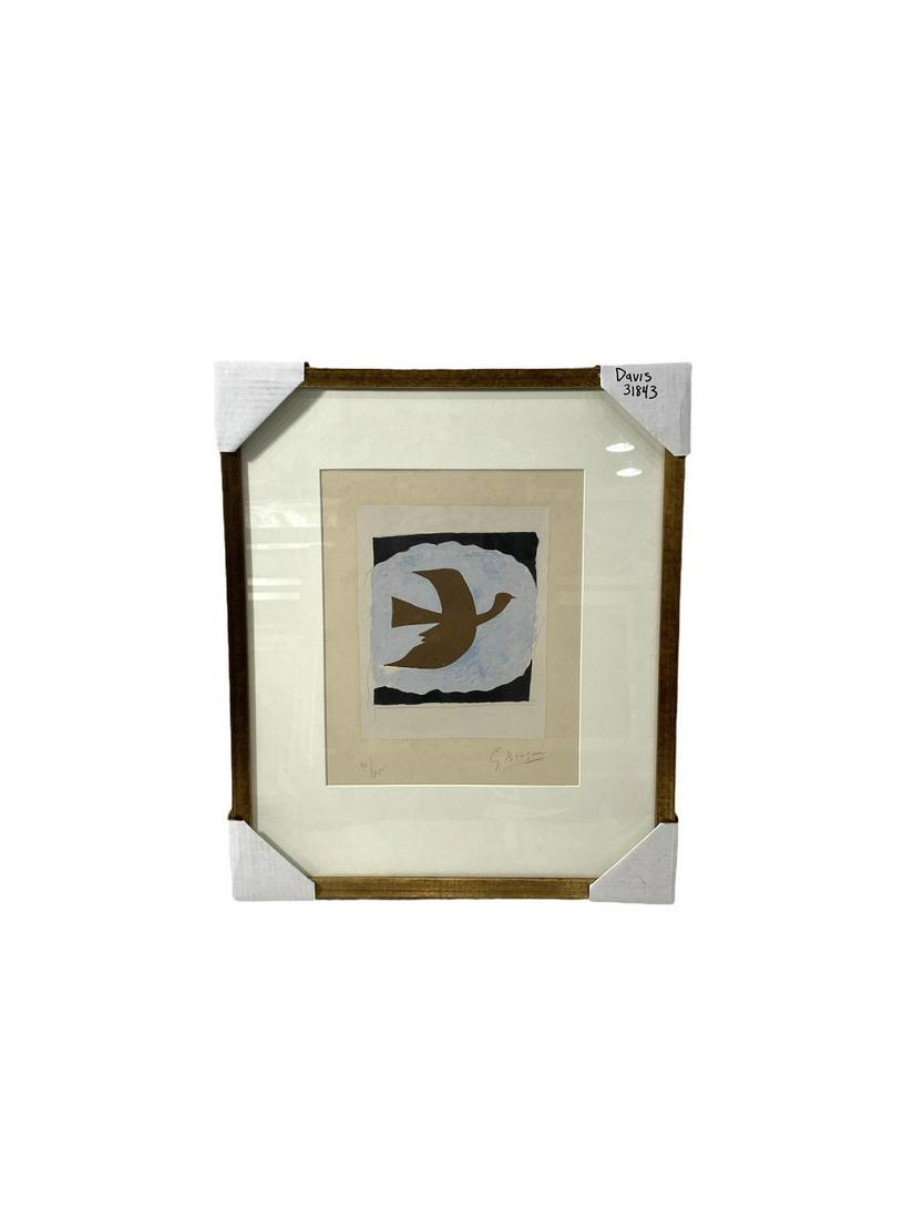 Signed Georges Braque (1882-1963) Lithograph in Colors: Signed Georges Braque (1882-1963) Lithograph in Colors on Paper Oiseau Bistre pencil signed and numbered 36/75 measures 14" x 11", 4" frame and matte