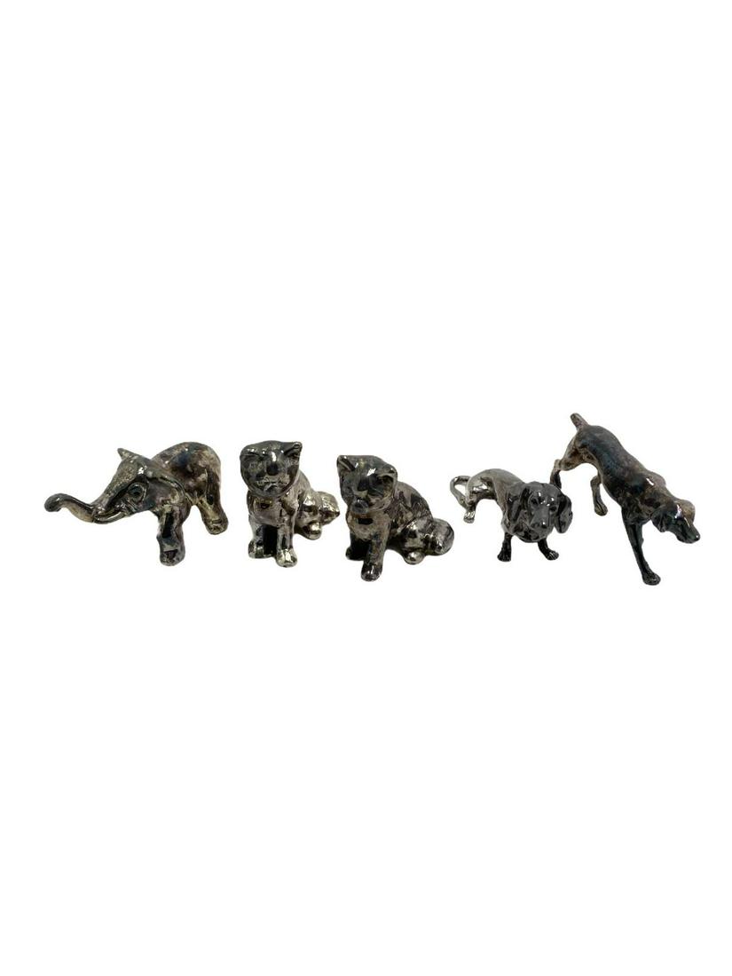 Lot of Five 925 Sterling Silver Weighted Animals: Lot of Five 925 Sterling Silver Weighted Animals Figurines includes 2 cats, 2 dogs and 1 elephant, tallest measures 2" H