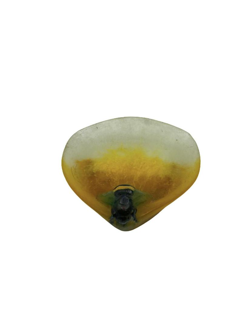 Signed Almaric Walter Nancy Bumblebee Art Glass Dish: Signed Almaric Walter Nancy Bumblebee Art Glass Dish Designed by Henry Berge Pate De Verre signed measures 4 1/2" x 4 1/2"