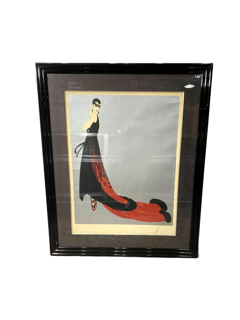 Signed Erte Romain De Tirtoff (Russian, 1892-1992): Signed Erte Romain De Tirtoff (Russian, 1892-1992) Serigraph in Color Splendour pencil signed and numbered 100/260 measures H: 26" x W: 22", 5" frame and matte