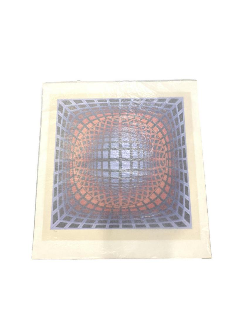 Signed Victor Vasarely (French/Hungarian, 1906-1997): Signed Victor Vasarely (French/Hungarian, 1906-1997) Screenprint Red, Blue and Purple pencil signed and numbered 96/250 measures 32" x 30", not framed