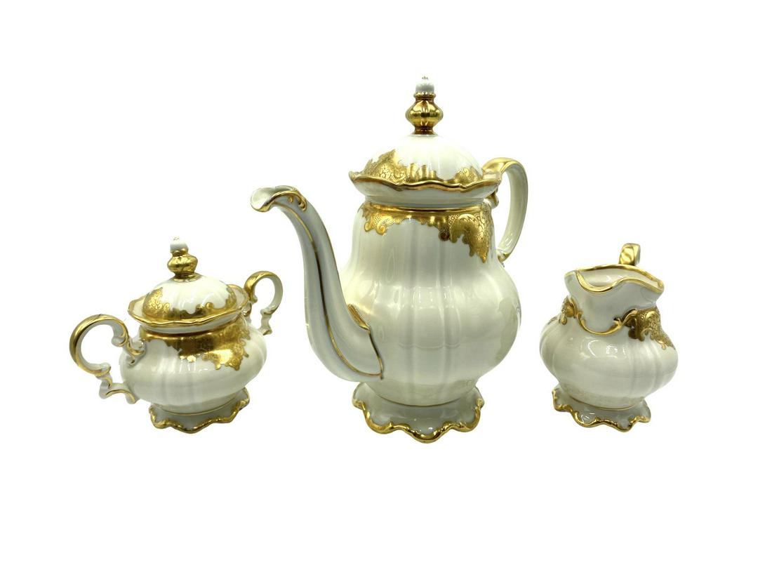 Three Pcs Hutschenreuther Selb Bavari Germany Tea Set: Three Pcs Hutschenreuther Selb Bavari Germany Tea Set includes tea pot, creamer and sugar bowl