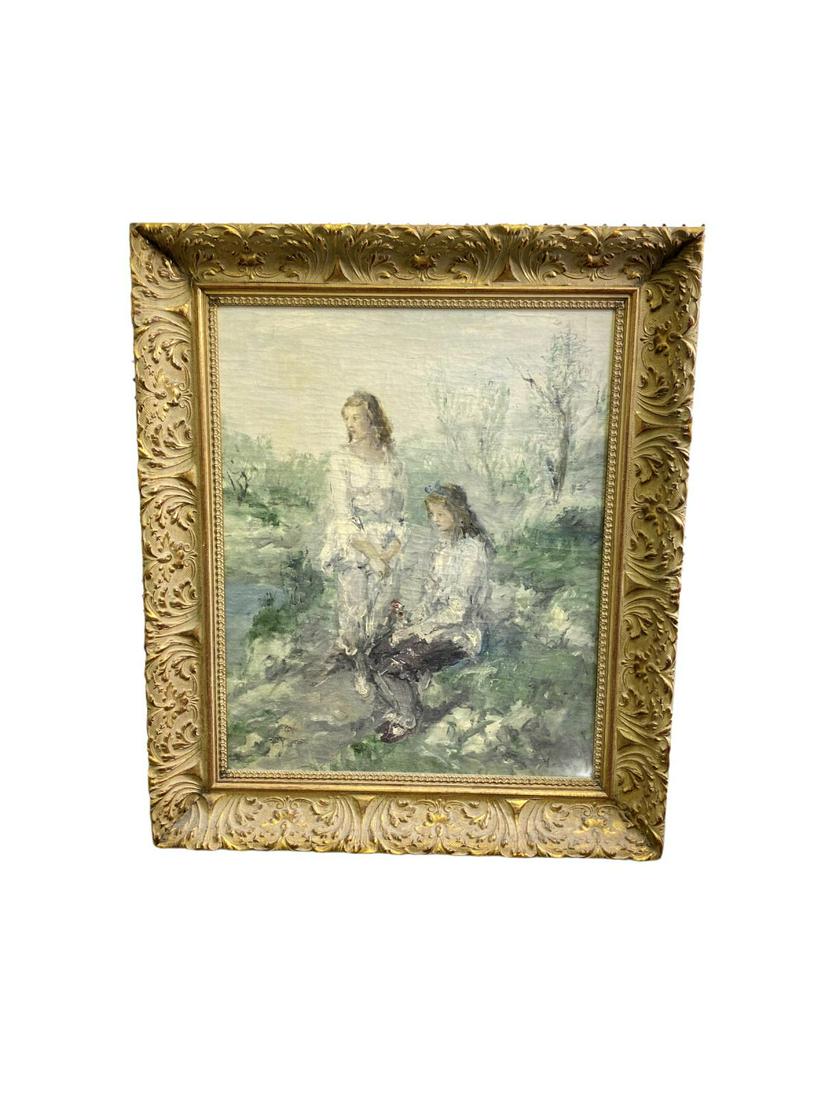 Signed Aurel Naray (Hungary, 1883-1948) Oil Painting on: Signed Aurel Naray (Hungary, 1883-1948) Oil Painting on Canvas Depicting Two Girls signed lower right measures 26" x 20", 4" frame