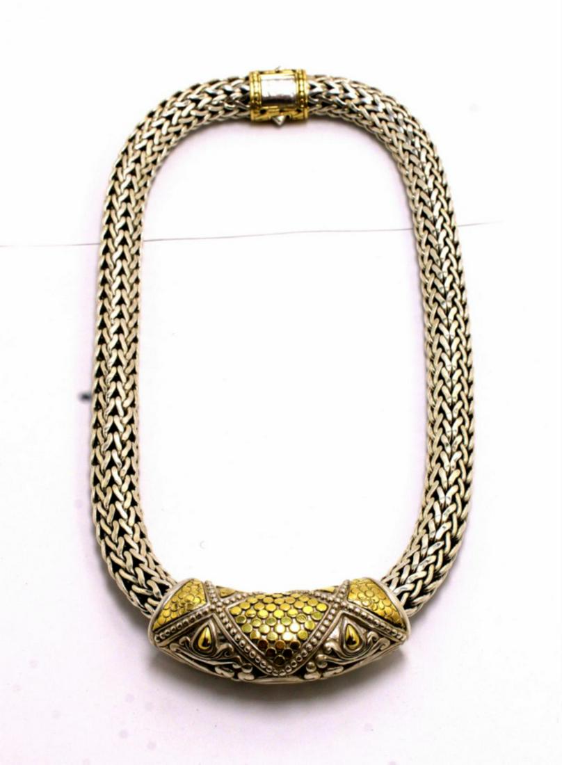 John Hardy sterling silver and 18kt yg large dot slide: John Hardy sterling silver and 18kt yg large dot slide necklace measures 16 1/4". 108.6dwt/168.5g