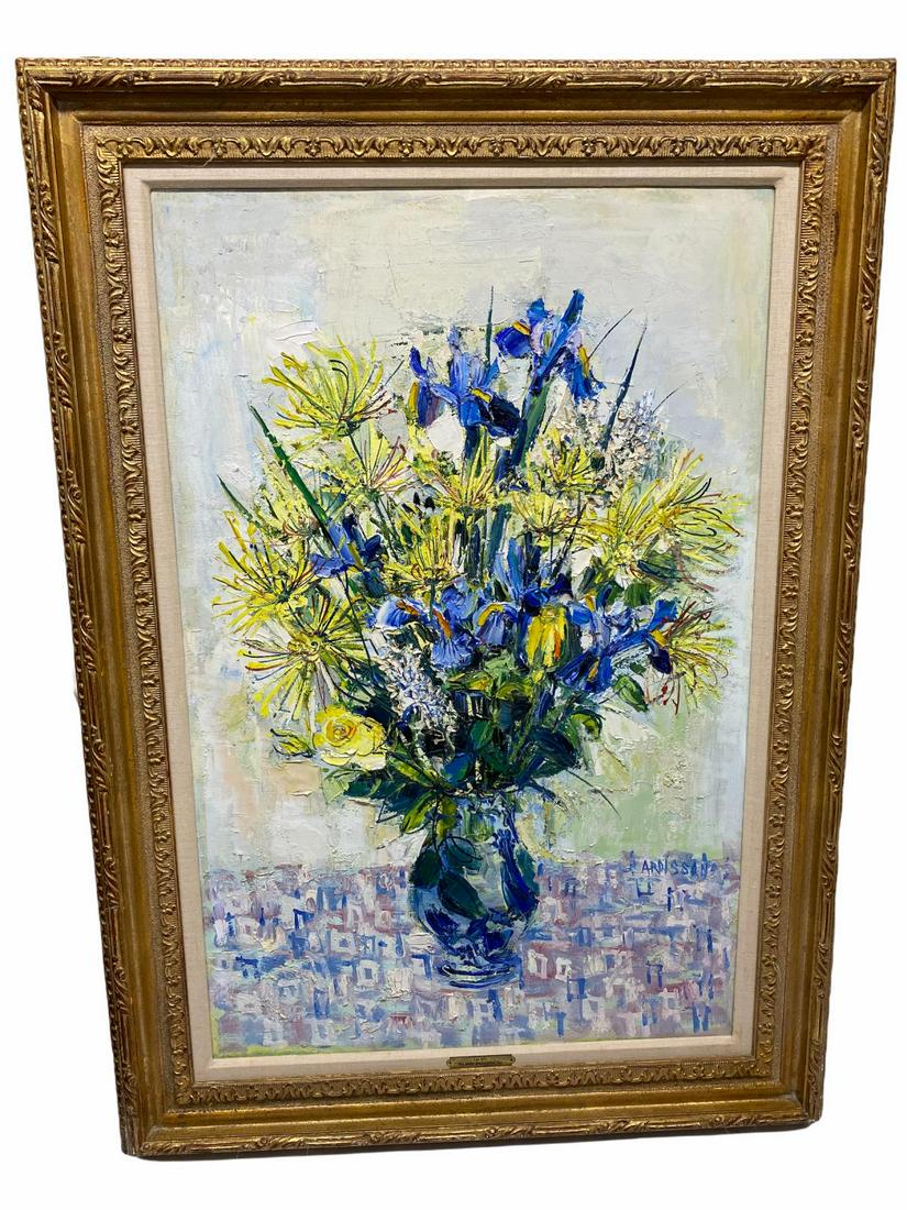 Signed Yolande Ardissone Oil on Canvas Titled Les Iris: Signed Yolande Ardissone Oil on Canvas Titled Les Iris. Signed lower right Ardissone, Provenance: Wally Findlay Galleries, measures 23" x 35", 4" frame and matte