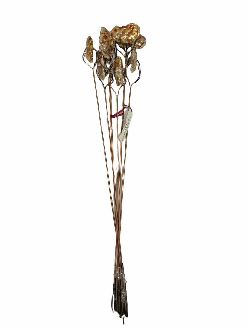 Lou Blass Brutalist Copper Ceci Pads Figural Flowers: Lou Blass Brutalist Copper Ceci Pads Figural Flowers. Crafted of copper with gold tone metal accent includes 8 flowers measures L: 37 1/4"