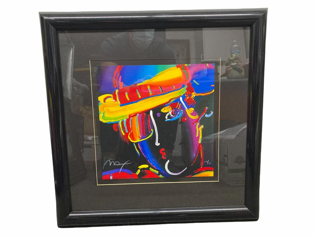 Signed Peter Max (American b. 1937) Portrait Color: Signed Peter Max (American b. 1937) Portrait Color Lithograph Signed and numbered 226/300 measures H: 11" x W: 11", 5 1/8" frame and matte