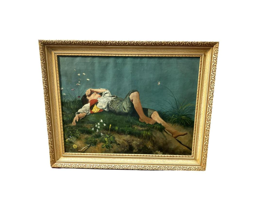 Signed After Franz S. Von Lenbach (German, 1836-1904): Signed After Franz S. Von Lenbach (German, 1836-1904) Oil Painting on Canvas A Shepherd Boy signed lower right Lenbach 1860 measures 21" x 28", 3 " frame and matte