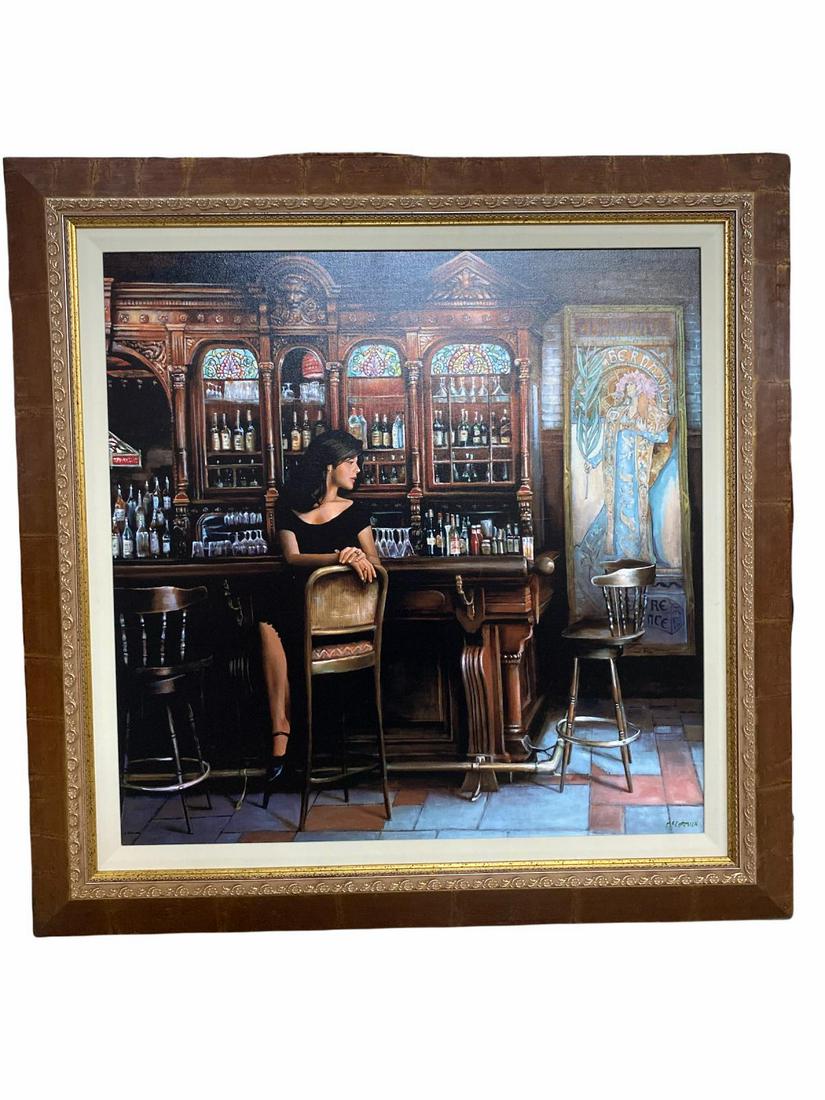 Signed Harry Mccormick (American b. 1942) Cedar Bar: Signed Harry Mccormick (American b. 1942) Cedar Bar Limited Edition Giclee on Canvas. Signed lower right measures 29" x 29", 5" frame and matte