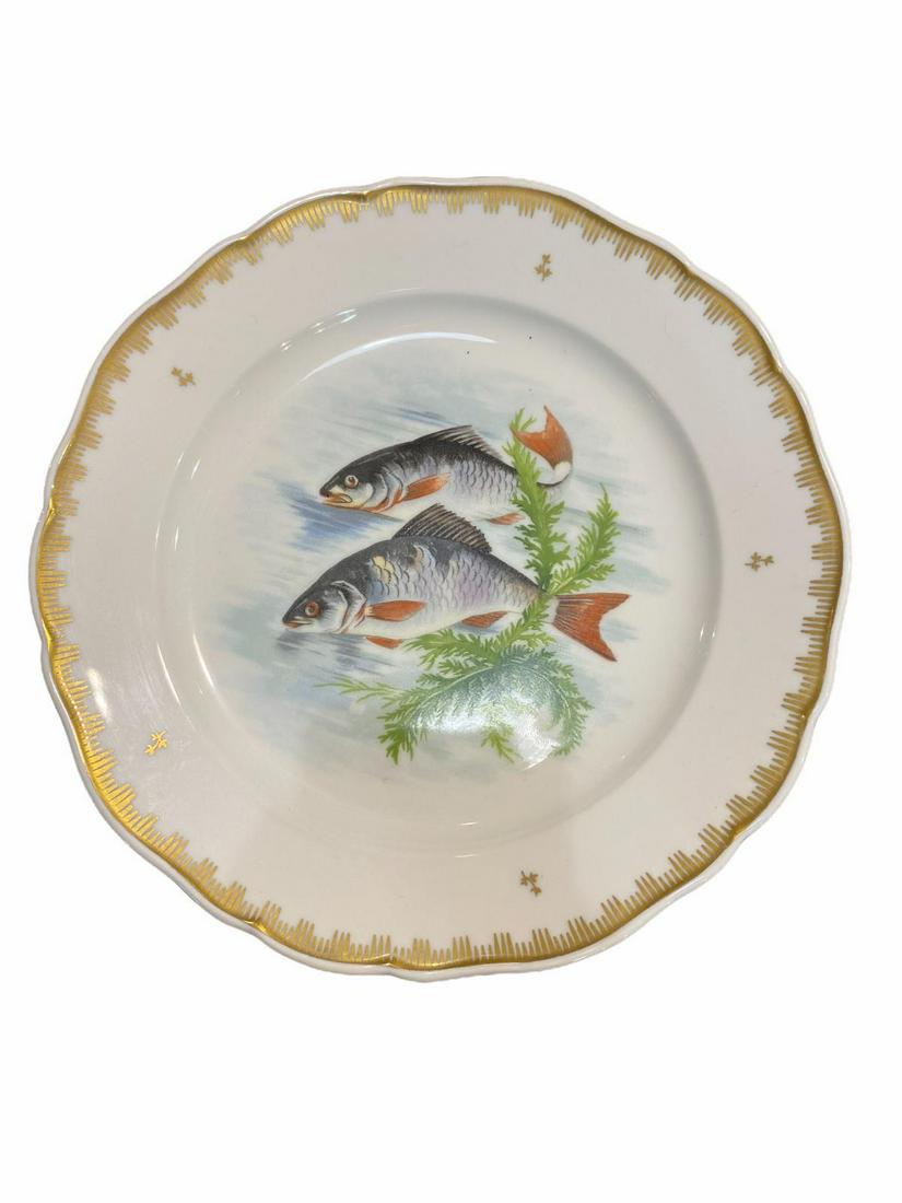 16 Pcs France Hand Painted Porcelain Fish Set Dinner: 16 Pcs France Hand Painted Porcelain Fish Set Dinner Plates measures DIA: 9 1/2"