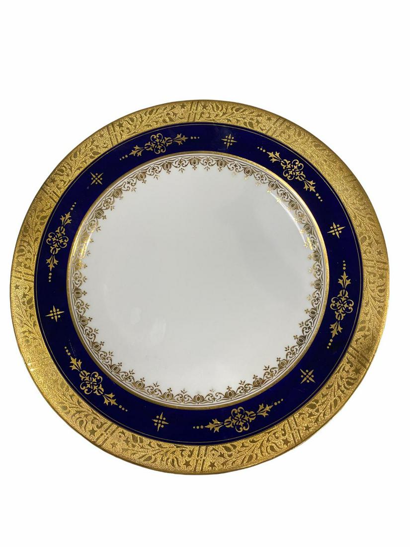 Set of 8 England Coalport Porcelain Service Plate by: Set of 8 England Coalport Porcelain Service Plate by Cilman Collamore New York Gilt Decorated and Cobalt Rim marked England Coalport A.C. 1750-6751b and Cilman Collamore and Co fifth ave 30th st New Y