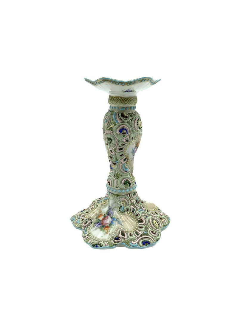 Nippon Moriage Japanese Hand Painted Porcelain Flowers: Nippon Moriage Japanese Hand Painted Porcelain Flowers Candlestick measures H: 6 5/8"