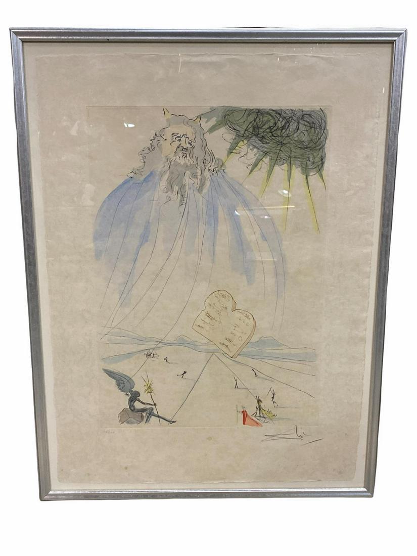 Signed Salvador Dali (Spanish, 1904/1989) Limited: Signed Salvador Dali (Spanish, 1904/1989) Limited Edition Lithograph in Color Moses Holding The Ten Commandments pencil signed lower right and numbered 105/300 measures H: 33" x W: 25"